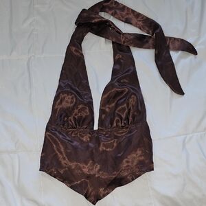 Windsor Chocolate Satin Halter Bra